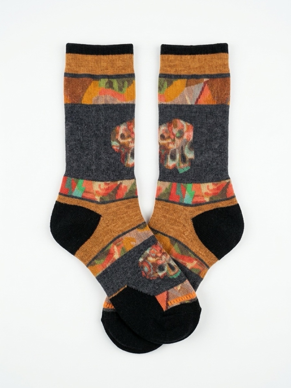 Smartwool Persevere Geometric Skull Merino Wool Crew Socks Gray Multi Womens M
